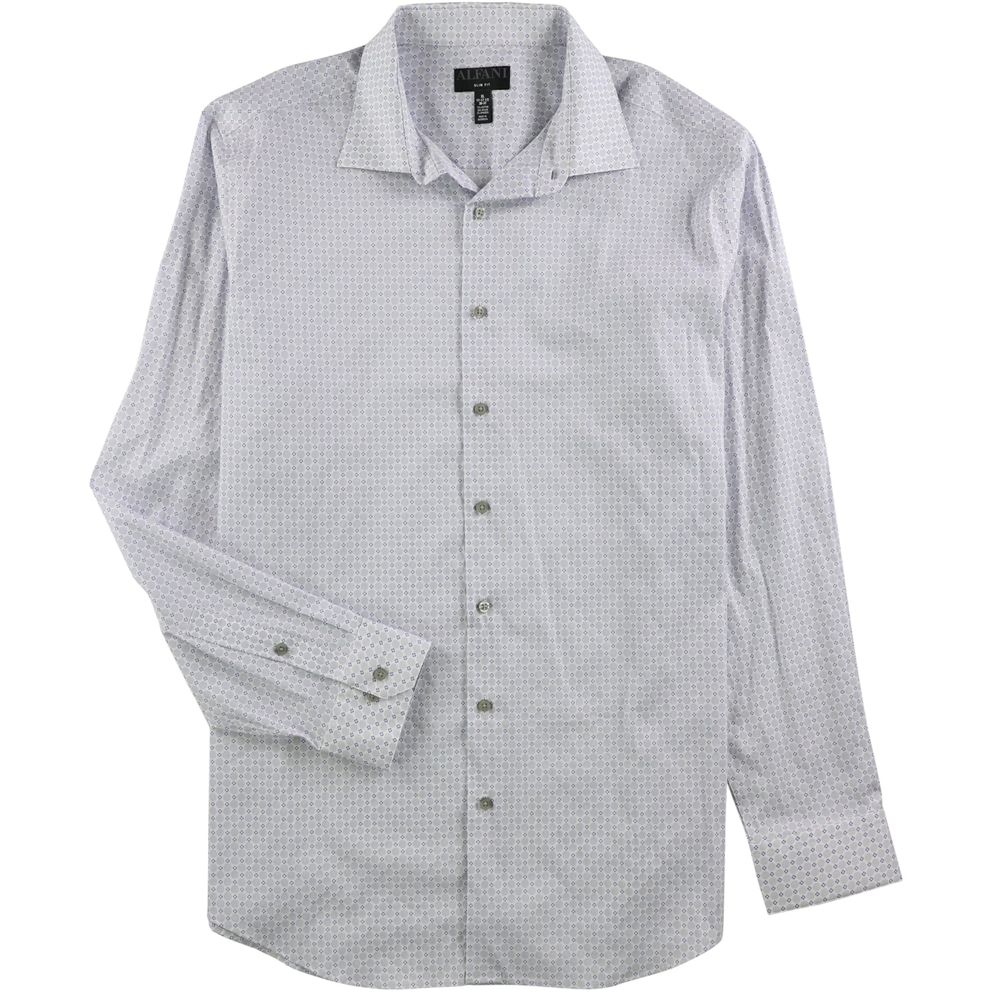 Alfani Men's Circle Geometric Button up Dress Shirt White Size 32-33
