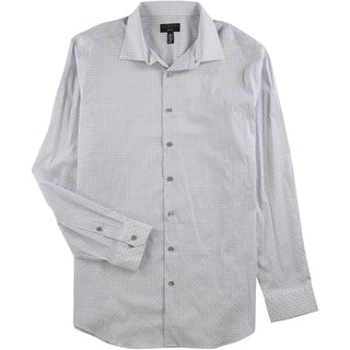 Alfani Men's Circle Geometric Button up Dress Shirt White Size 32-33
