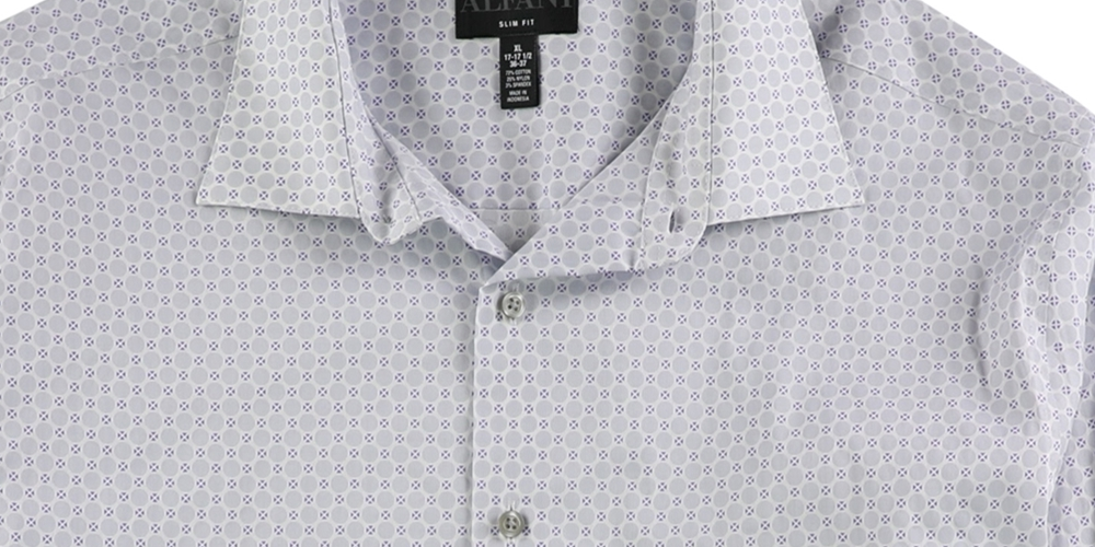 Alfani Men's Circle Geometric Button up Dress Shirt White Size 32-33