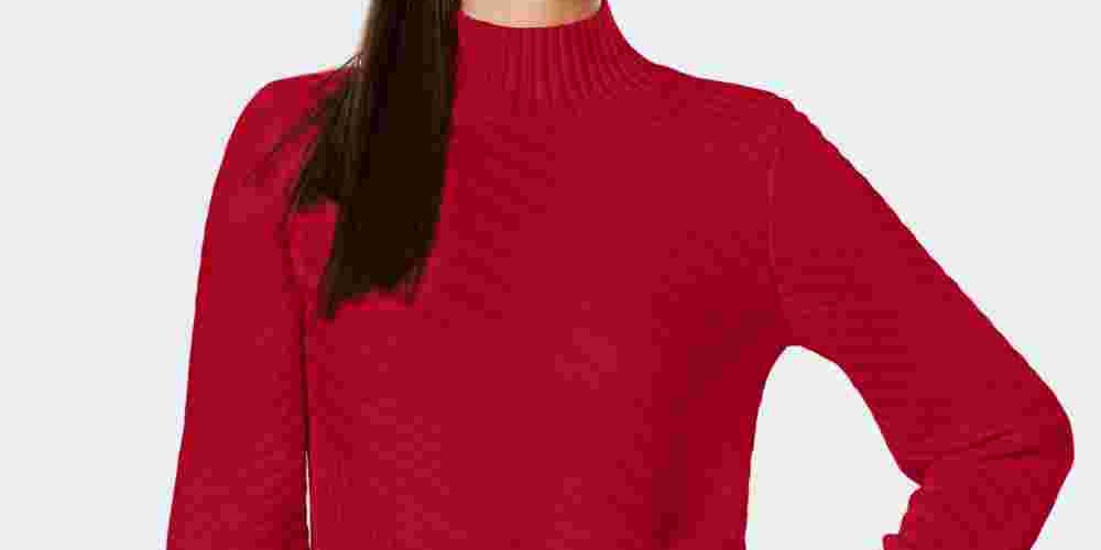 Charter Club Women's Mixed Stitch Mock Neck Sweater Red Size X-Large