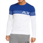 AX Armani Exchange Men's Regular Fit Colorblocked Stripe Logo Sweater Blue Size Large