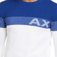 AX Armani Exchange Men's Regular Fit Colorblocked Stripe Logo Sweater Blue Size Large