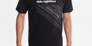 Karl Lagerfeld Paris Men's Crew Neck T-Shirt With Printed Logo And Emroidered Details Black Size XX-Large