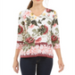 Charter Club Women's Floral-Print Top White Size Petite Small