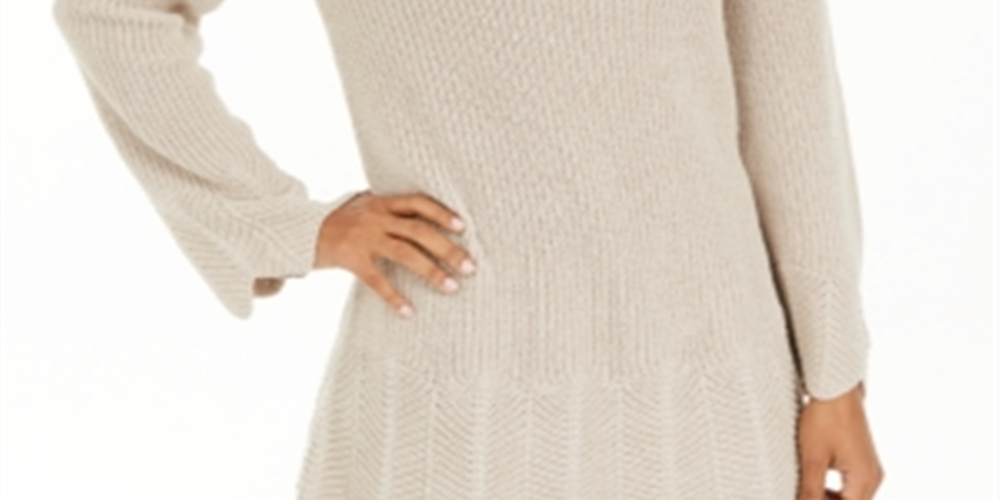 Style & Co Women's Envelope Neck Scalloped Edge Sweater Beige Size Petite S