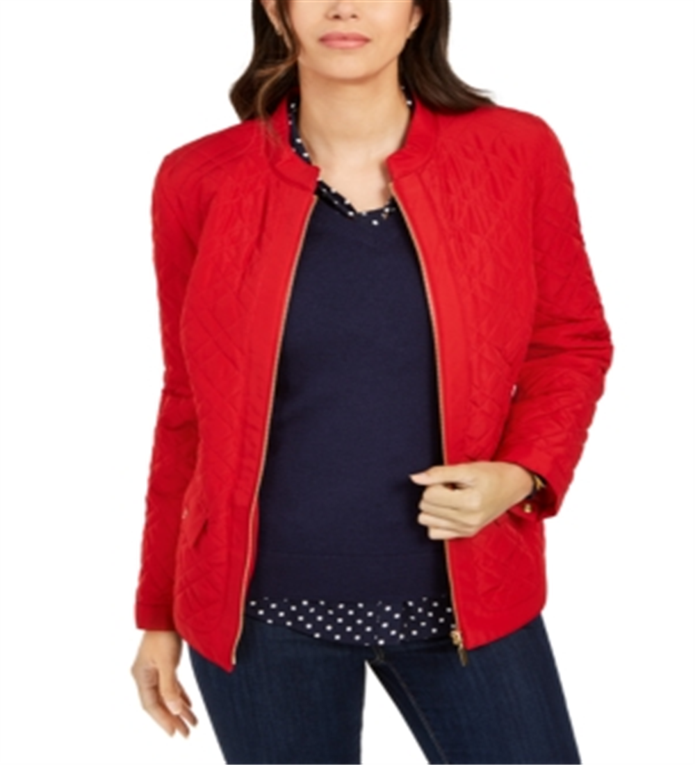 Charter Club Women's Quilted Jacket Red Polish Size -Petite XL
