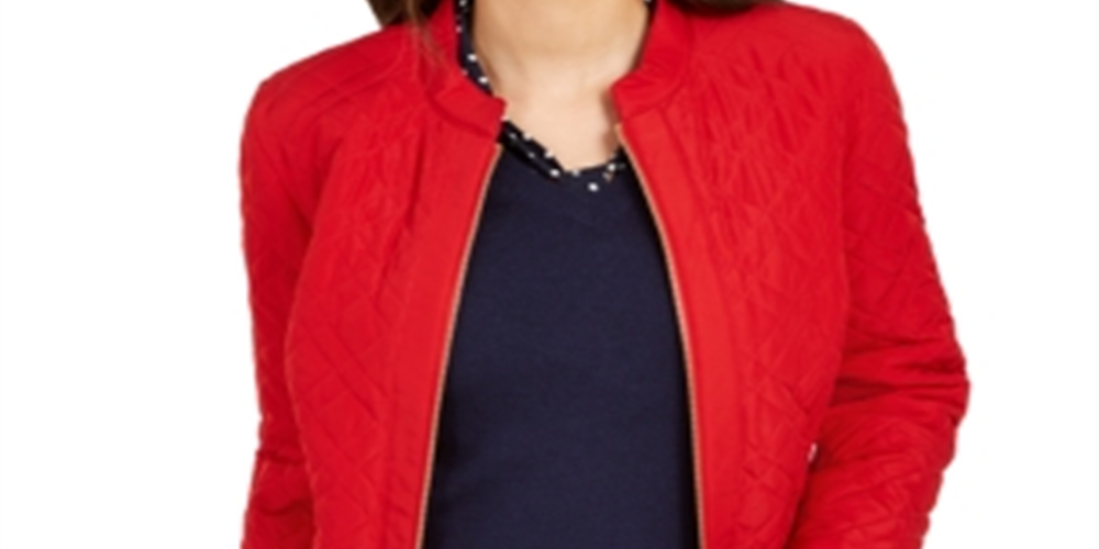 Charter Club Women's Quilted Jacket Red Polish Size -Petite XL