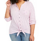 Style & Co Women's Plus Eyelet Pocket Tie Front Top Pink Size 0X