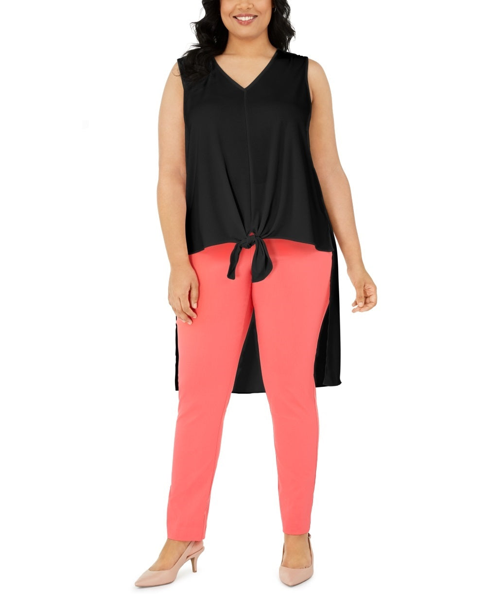 Alfani Women's Plus Sleeveless Tie Hem High Low Top  Black Size 4X