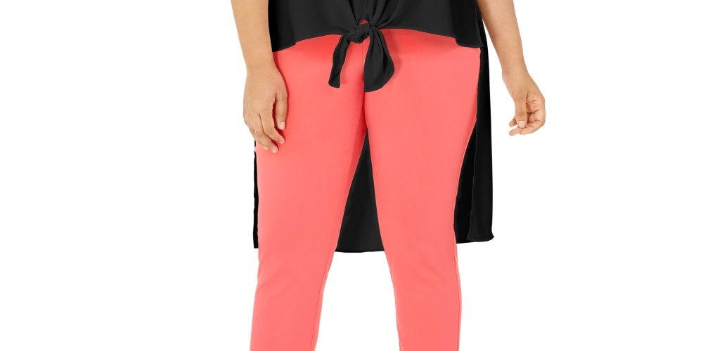 Alfani Women's Plus Sleeveless Tie Hem High Low Top  Black Size 4X