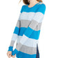 Maison Jules Women's Color Block Long Sleeve Jewel Neck T-Shirt Sweater -Blue Size Medium