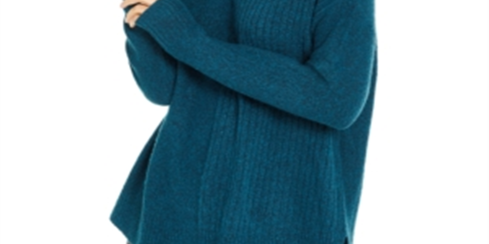 Style & Co Women's Ribbed Turtleneck Sweater Blue Size Petite Large