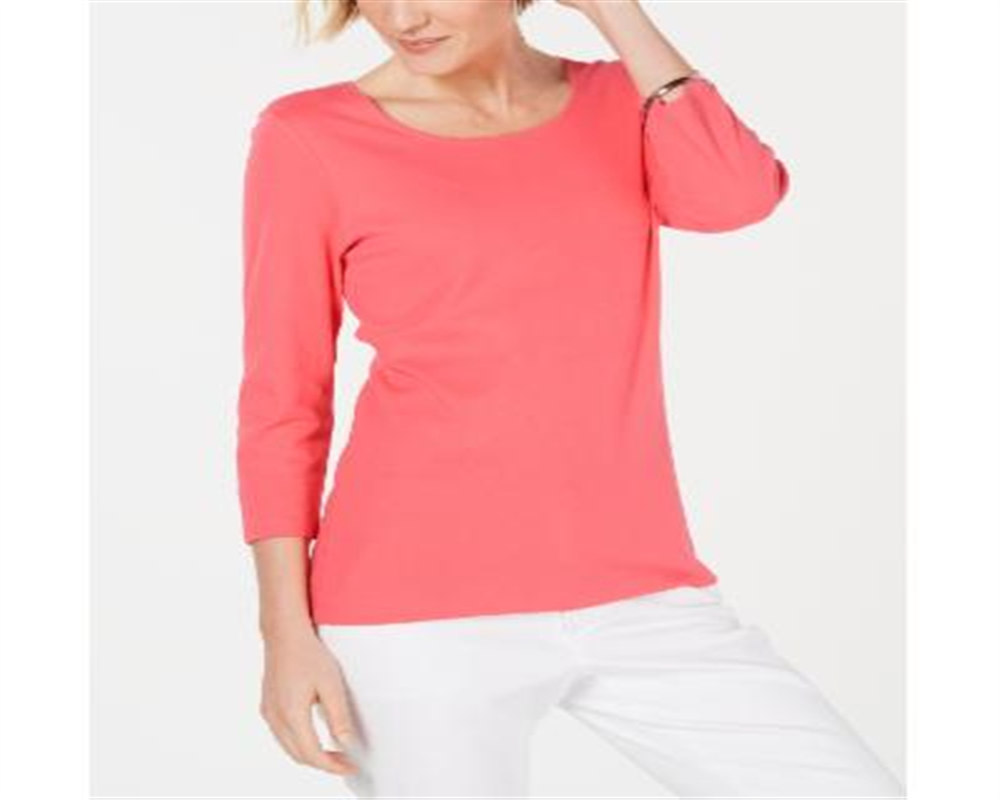 Karen Scott Women's Cotton Scoop Neck Top Blue Size Petite L