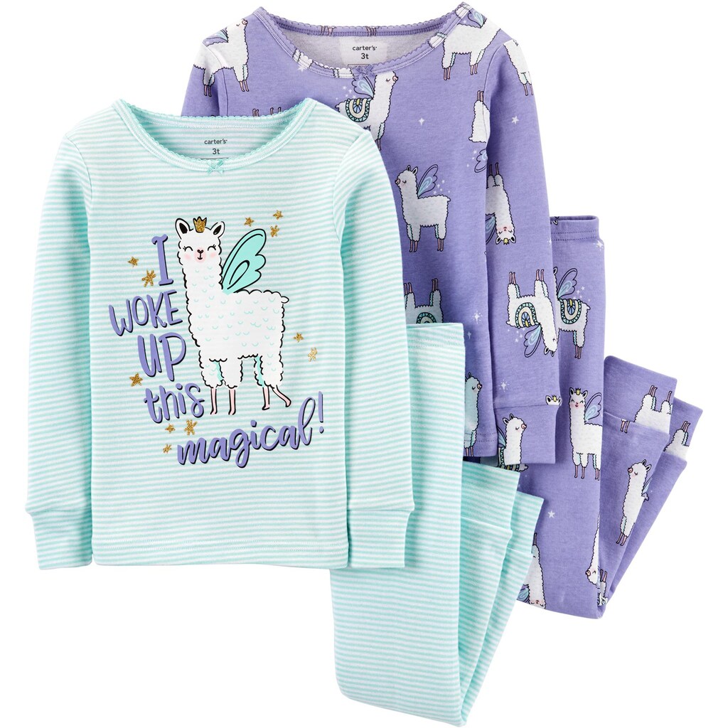 Carter's Girl's Sleep Bottoms Print Stripe Woke up This Magical Llama Two Pair Pajama Set Blue Size 3T