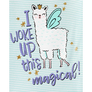 Carter's Girl's Sleep Bottoms Print Stripe Woke up This Magical Llama Two Pair Pajama Set Blue Size 3T