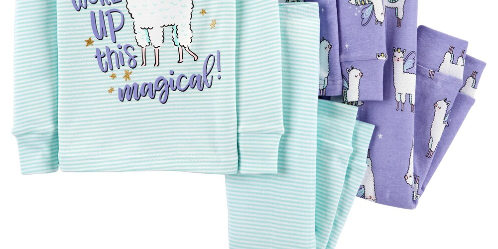 Carter's Girl's Sleep Bottoms Print Stripe Woke up This Magical Llama Two Pair Pajama Set Blue Size 3T