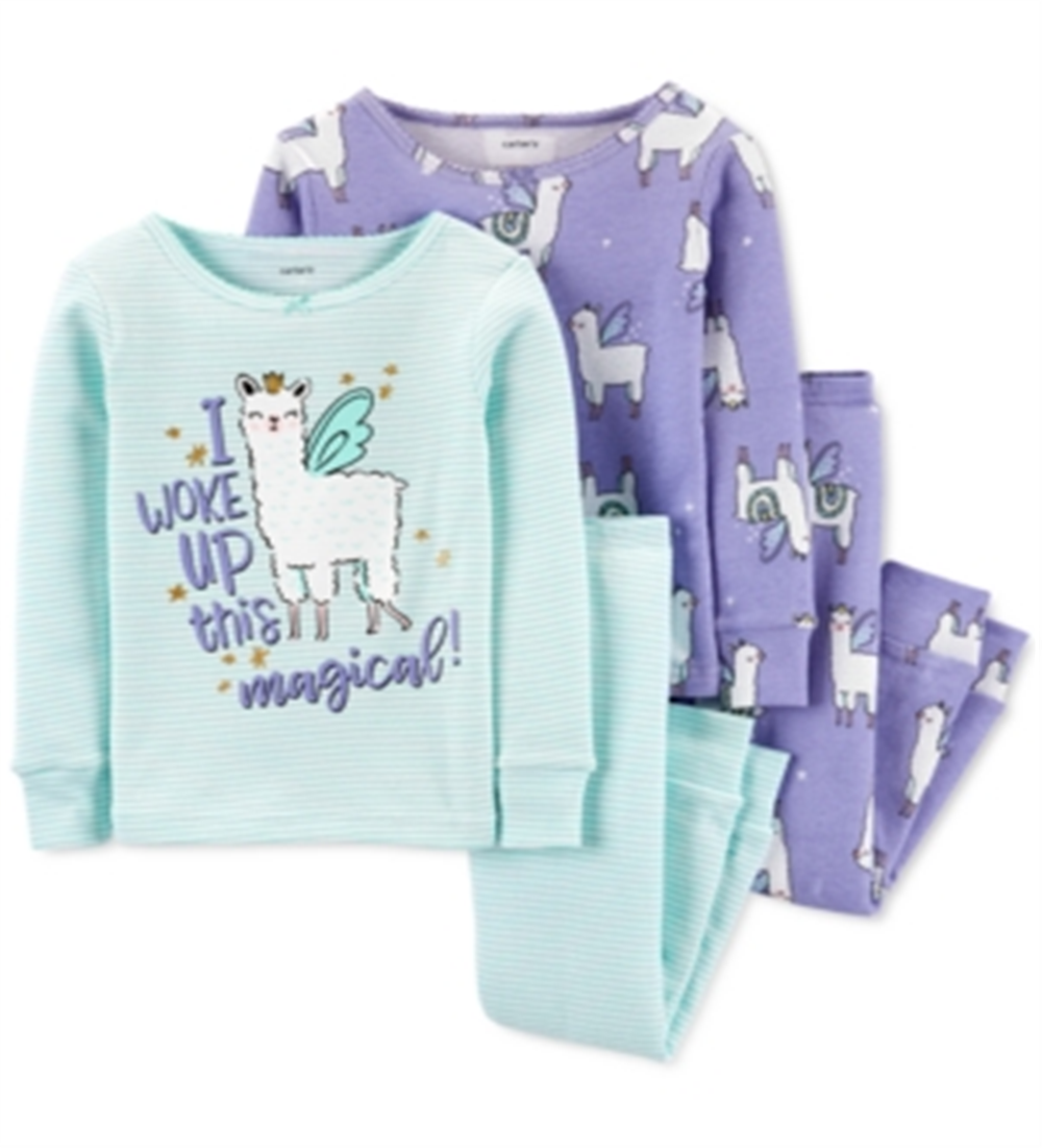 Carter's Girl's Sleep Bottoms Print Stripe Woke up This Magical Llama Two Pair Pajama Set Blue Size 3T