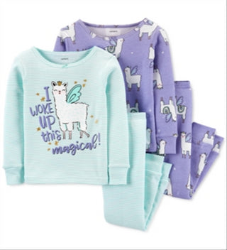 Carter's Girl's Sleep Bottoms Print Stripe Woke up This Magical Llama Two Pair Pajama Set Blue Size 3T