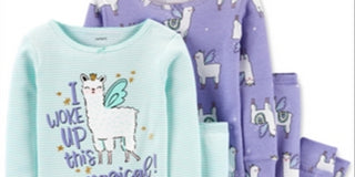 Carter's Girl's Sleep Bottoms Print Stripe Woke up This Magical Llama Two Pair Pajama Set Blue Size 3T
