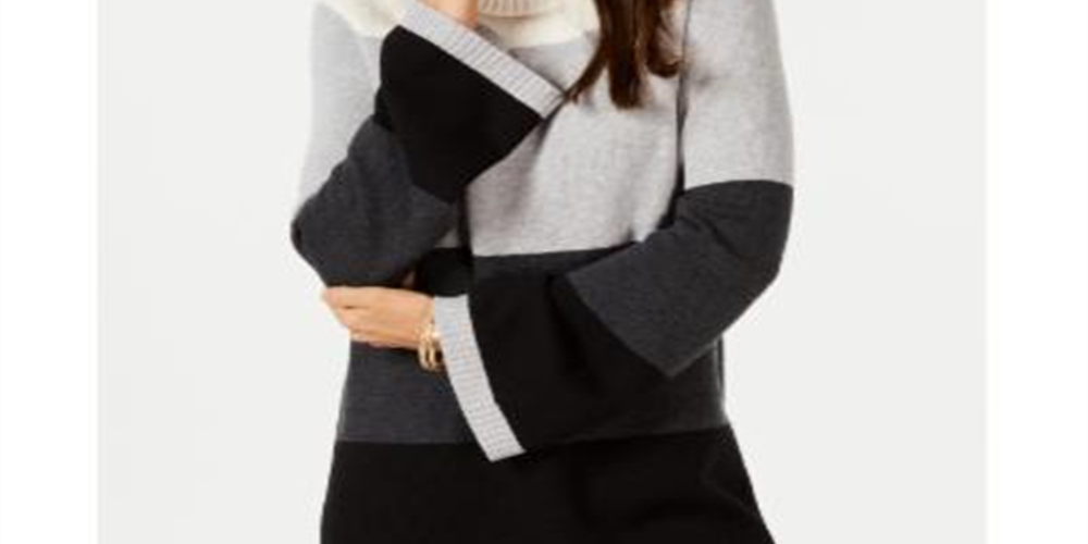 Charter Club Women's Color Block Long Sleeve Turtle Neck Blouse Sweater Black Size Petite Small