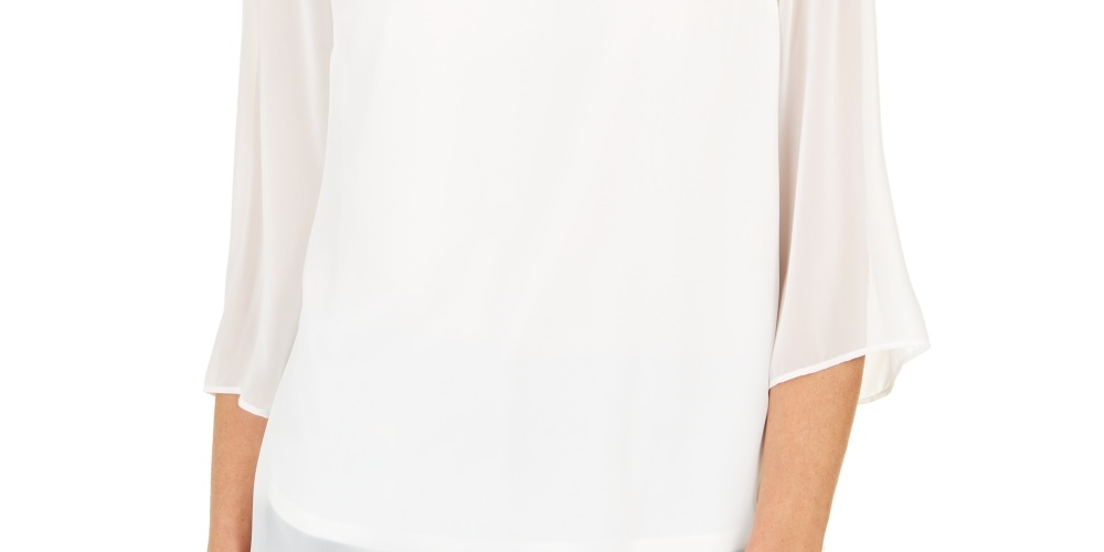 JM Collection Women's Lace Up Grommet Trim Top  White Size Small