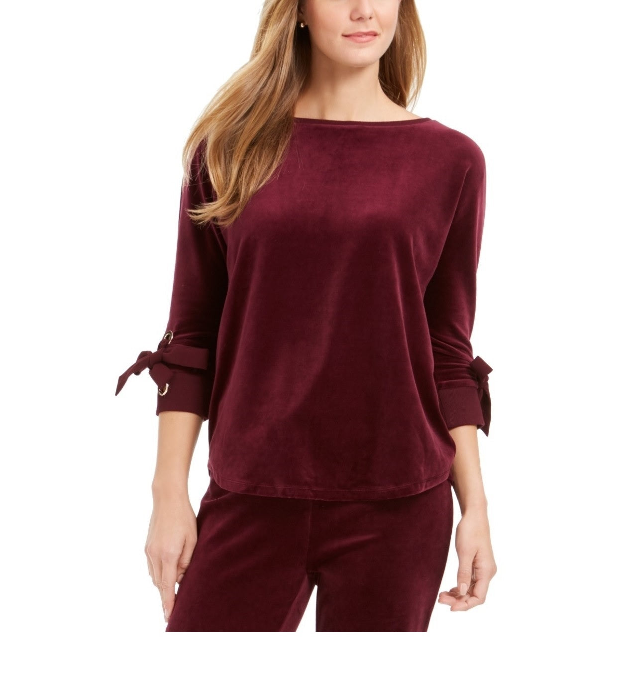 Charter Club Women's Velvet Tie Sleeve Top Red Size X-Large