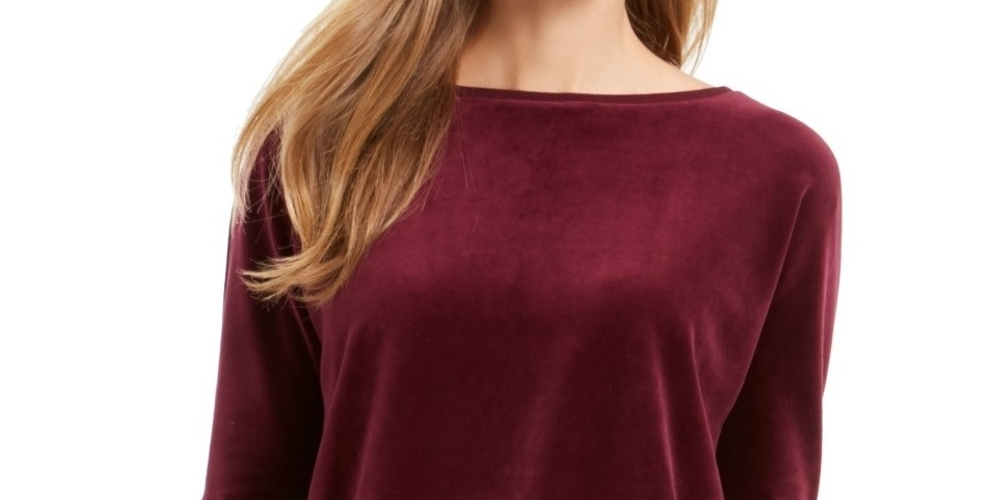 Charter Club Women's Velvet Tie Sleeve Top Red Size X-Large