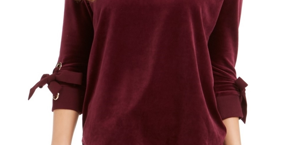 Charter Club Women's Velvet Tie Sleeve Top Red Size X-Large