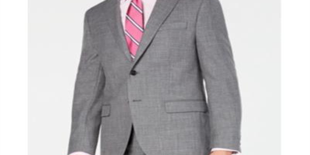 Ralph Lauren Men's Classic Regular Fit UltraFlex Stretch Sharkskin Suit Jacket Gray Size 46X39.5