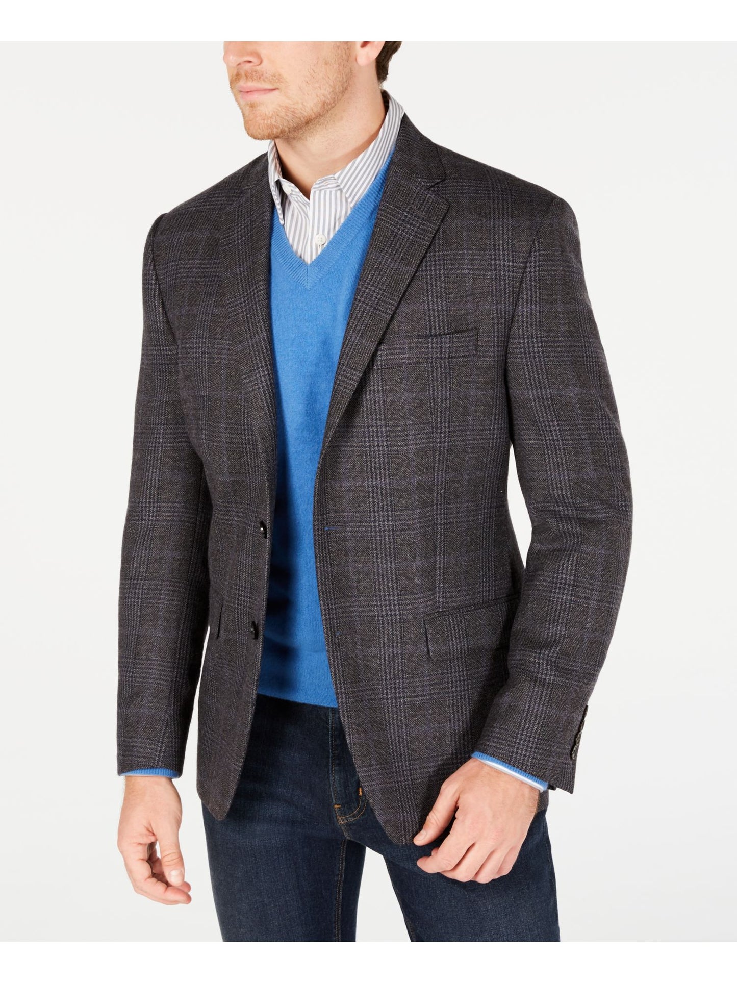 Ralph Lauren Men's Windowpane Plaid Blazer Gray Size 43