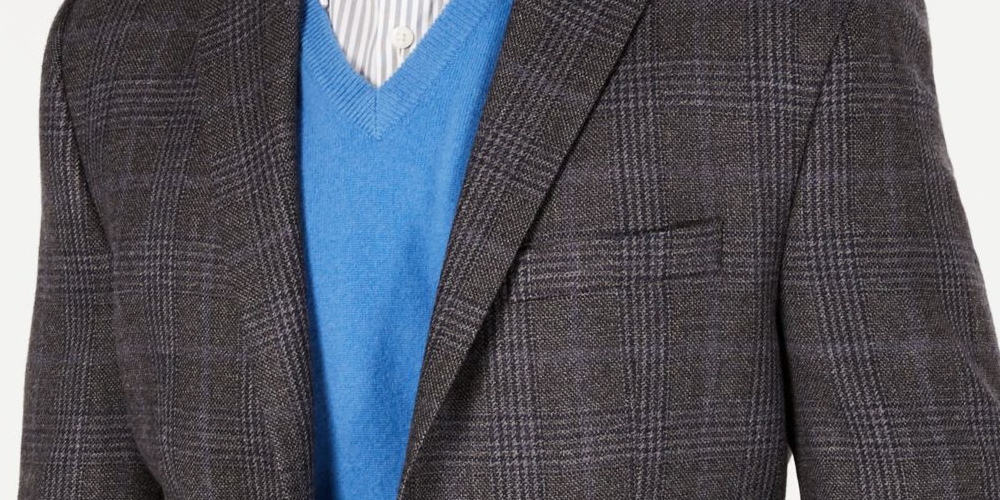 Ralph Lauren Men's Windowpane Plaid Blazer Gray Size 43