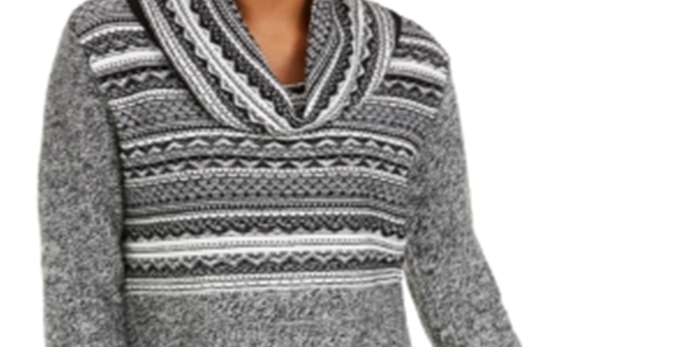 Style & Co Women's Cowl Neck Printed Sweater Black Size Petite M