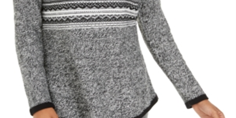 Style & Co Women's Cowl Neck Printed Sweater Black Size Petite M