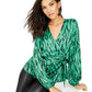 INC International Concepts Women's Animal Print Long Sleeve Wrap Formal Top Green Size Petite Large