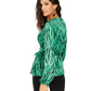 INC International Concepts Women's Animal Print Long Sleeve Wrap Formal Top Green Size Petite Large