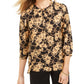 JM Collection Women's Foil Printed Pleat Back Top Black Size Medium