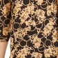 JM Collection Women's Foil Printed Pleat Back Top Black Size Medium