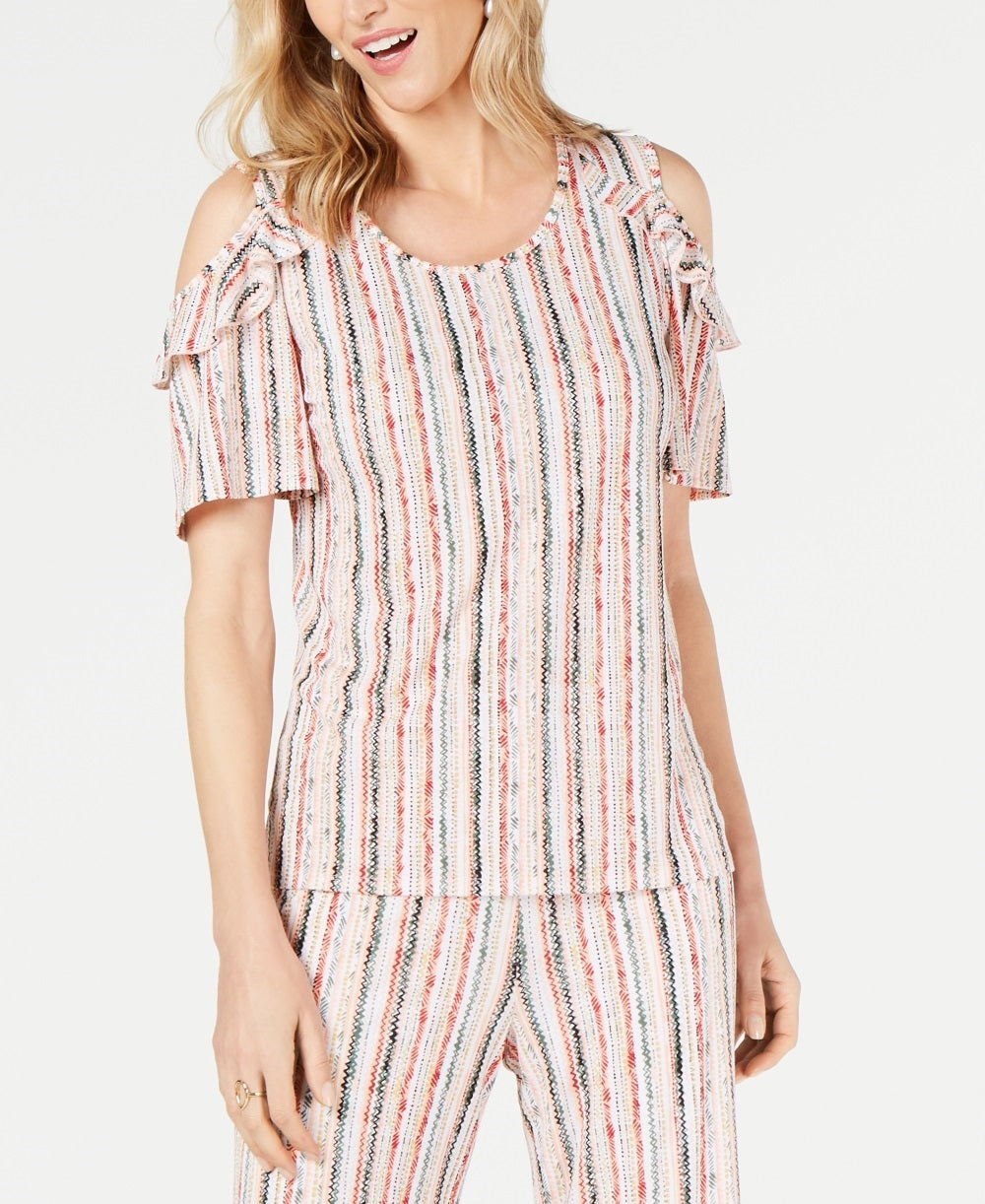 JM Collection Women's Ruffled Cold Shoulder Top White Size X-Large