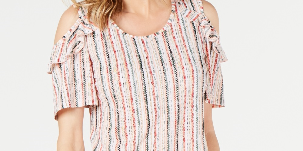 JM Collection Women's Ruffled Cold Shoulder Top White Size X-Large