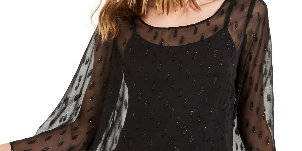 Alfani Women's Angel Sleeve Bubble Hem Top Black Size Petite Small