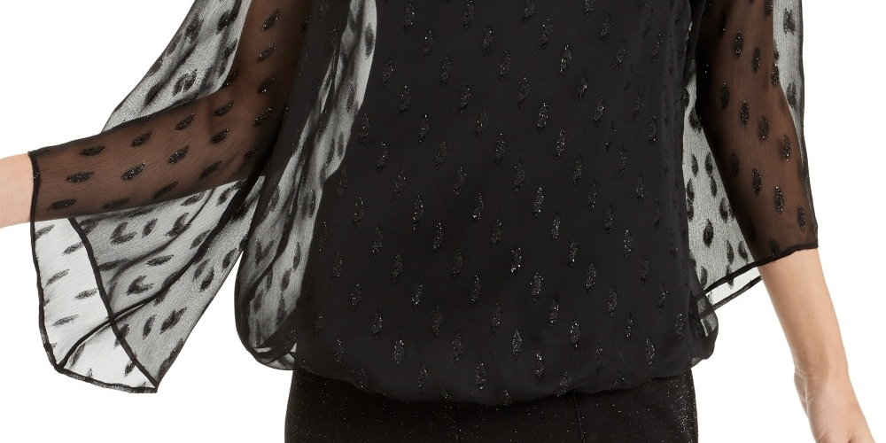 Alfani Women's Angel Sleeve Bubble Hem Top Black Size Petite Small