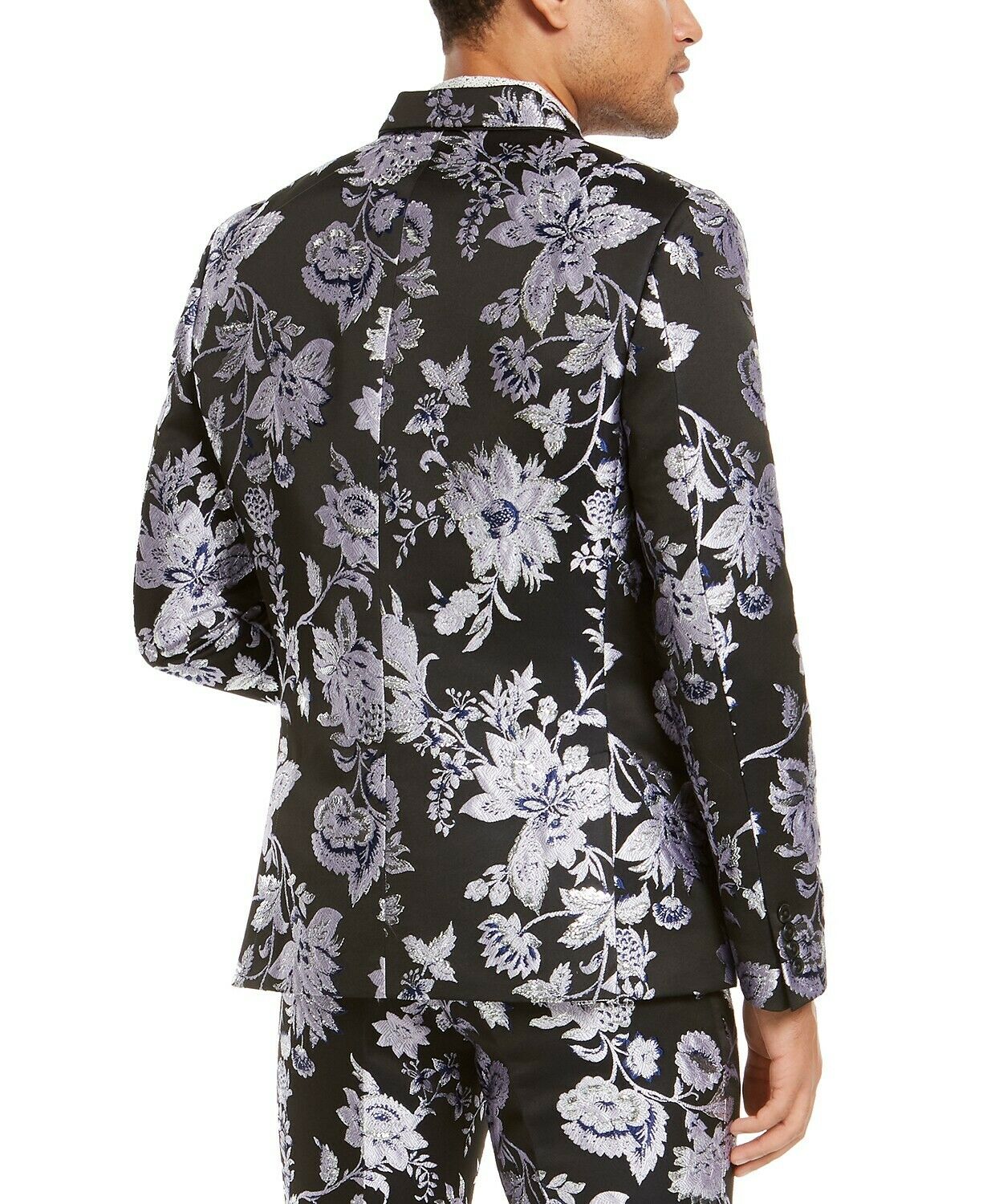 INC International Concepts Men's Metallic Floral Jacquard Slim Fit Blazer Black Size 2XLT