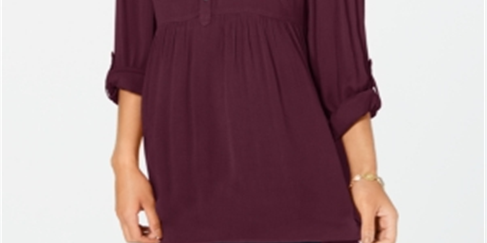 Style & Co Women's Babydoll Tunic Shirt Wine Size Petite P