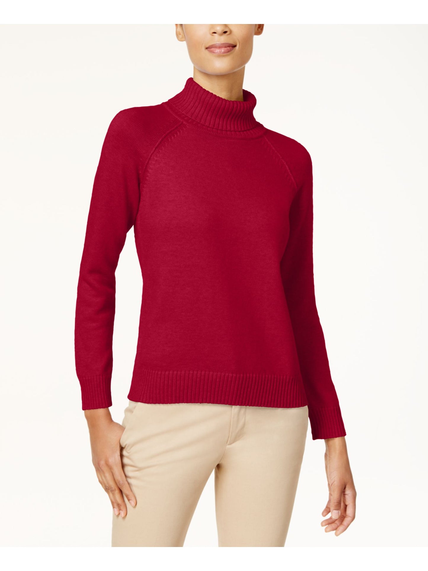 Karen Scott Women's Ribbed Long Sleeve Turtle Neck Sweater Red Size Petite Large