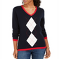 Tommy Hilfiger Women's Sport Long Sleeve Argyle Sweater Blue Size Large