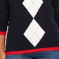 Tommy Hilfiger Women's Sport Long Sleeve Argyle Sweater Blue Size Large