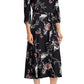 Ralph Lauren Women's Belted Floral Long Sleeve Jewel Neck Maxi Sheath Dress Black Size 4