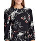 Ralph Lauren Women's Belted Floral Long Sleeve Jewel Neck Maxi Sheath Dress Black Size 4