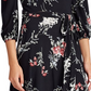 Ralph Lauren Women's Belted Floral Long Sleeve Jewel Neck Maxi Sheath Dress Black Size 4