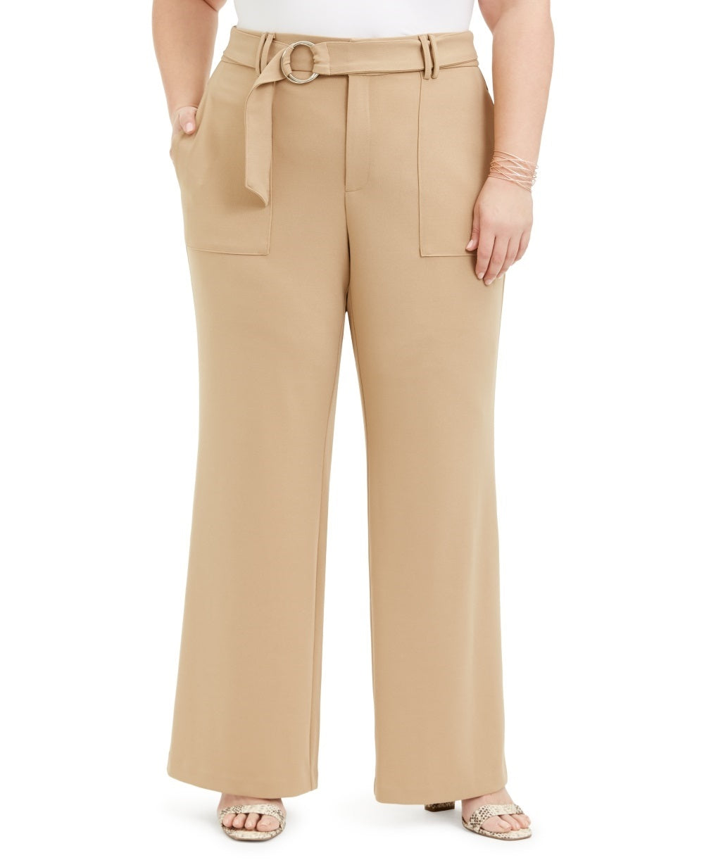 INC International Concepts Women's Plus Size Utility-Pocket Wide-Leg Pants Brown Size 26